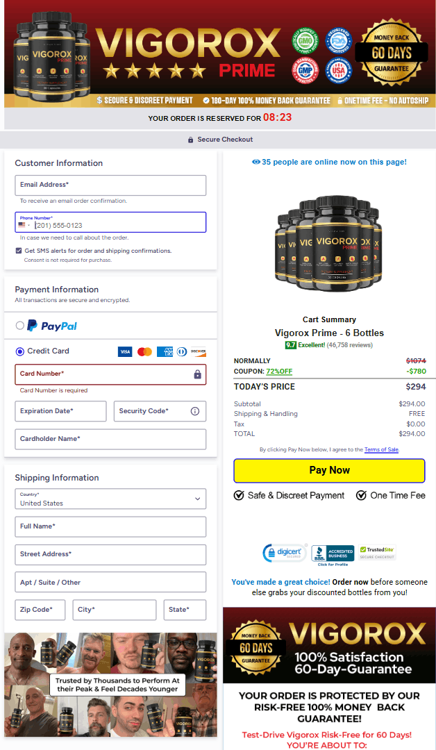 Vigorox Prime secure checkout page